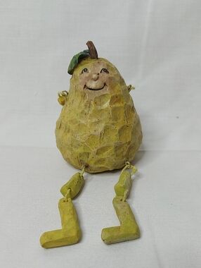 Whimsical Pear Figurine with Dangling Legs - Green